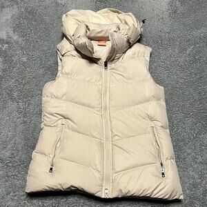 Nike Vest Womens Small Puffer Athletic Department 550 Down Jacket Beige Hooded *